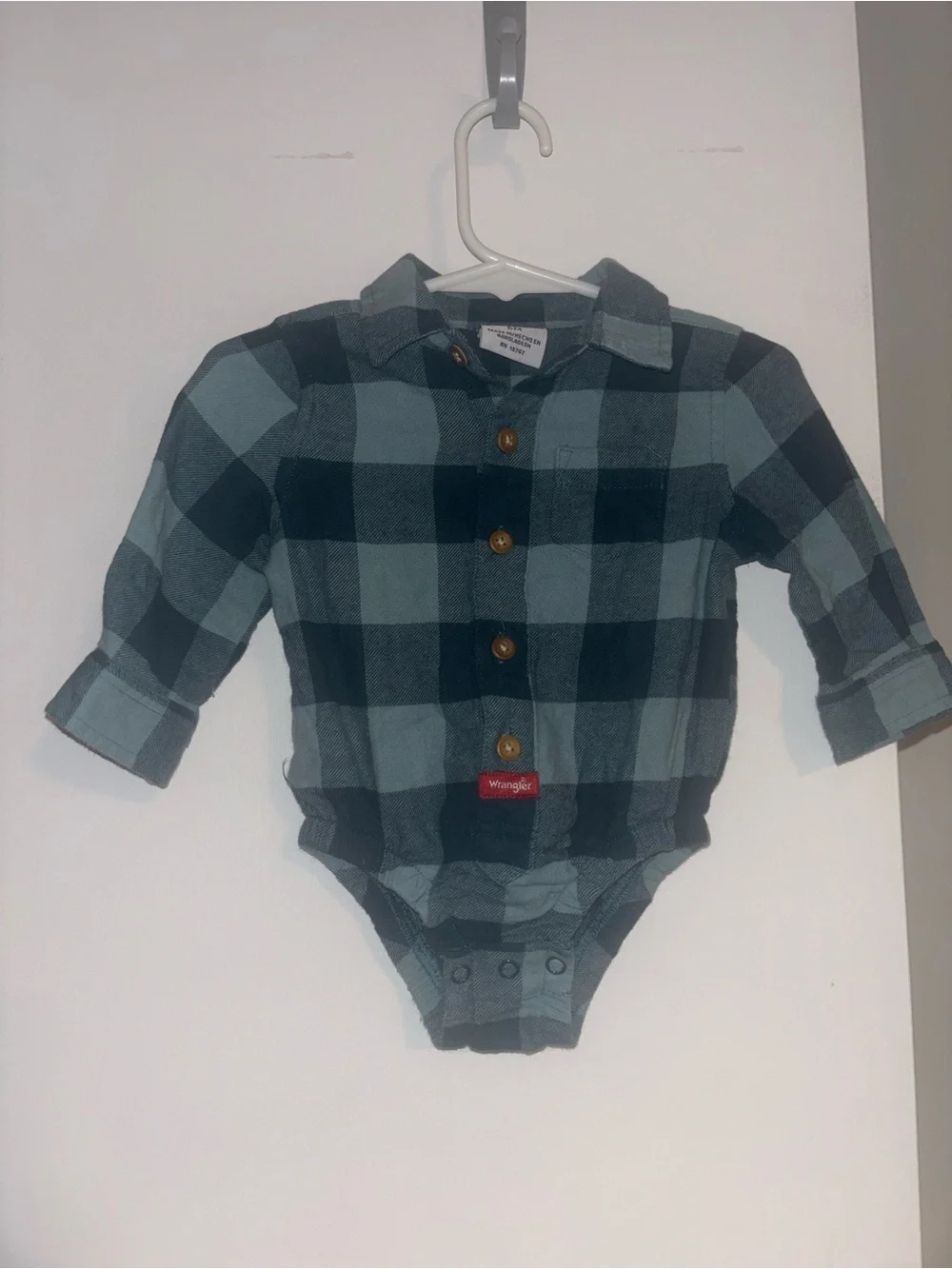 Wrangler Green and Black Plaid Baby One-Piece Button Front